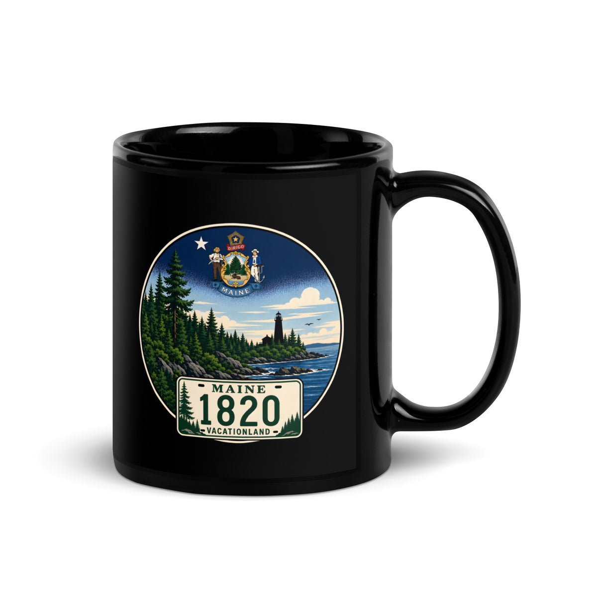 Maine Black Glossy Mug