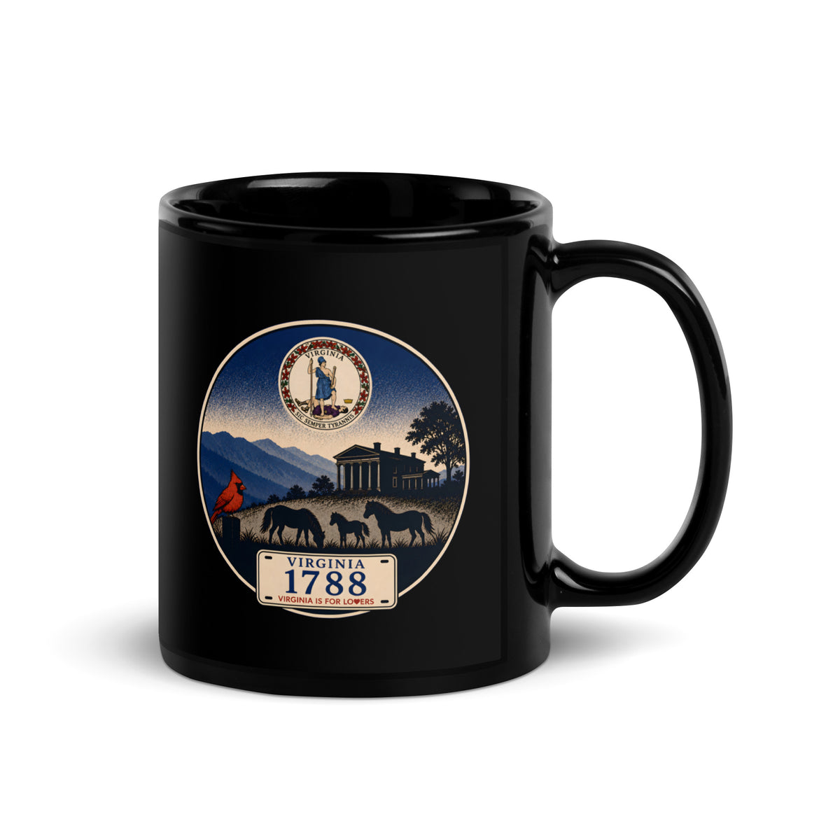 Virginia Black Glossy Mug